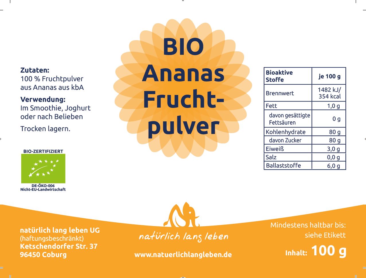 natürlich lang leben BIO Ananas Fruchtpulver