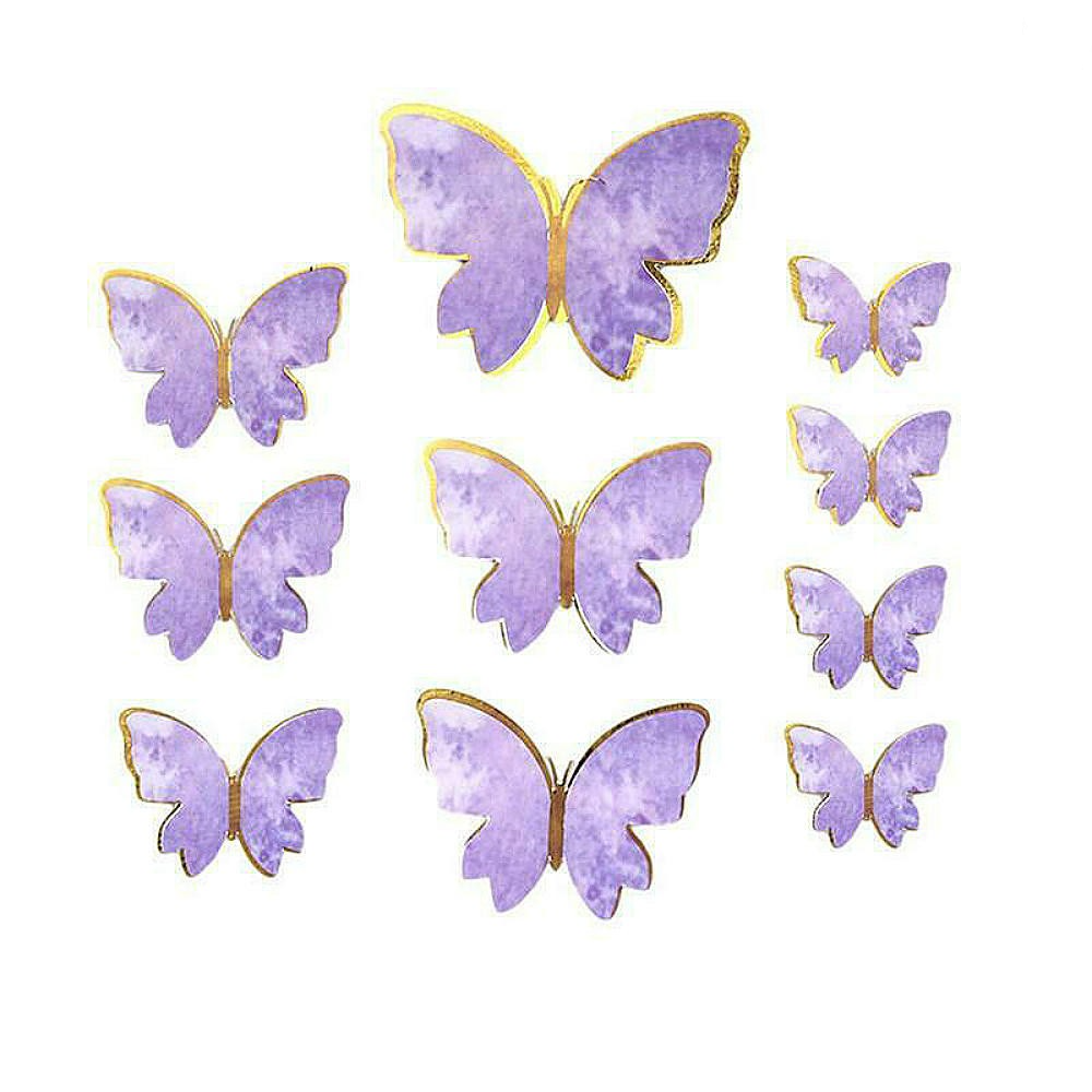(10-tlg. Set) Kuchenstecker Schmetterling Tortenstecker Topper Dekoration für Torten / Kuchen - Lila / Gold / Style 2