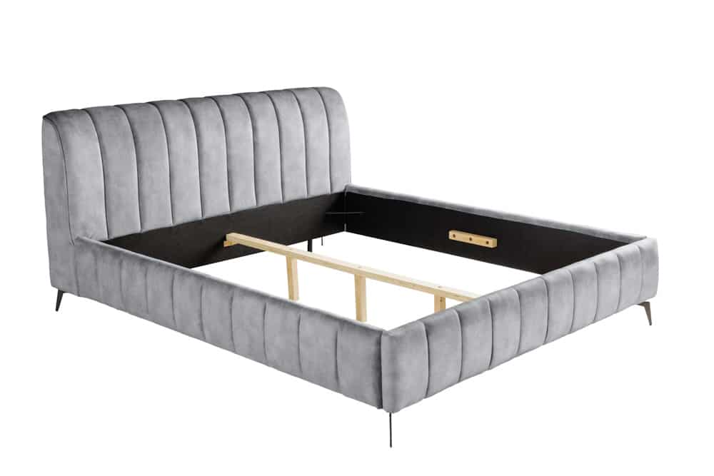 Retro Bett AMSTERDAM 160x200cm grau Samt schwarz Metall Polsterbett