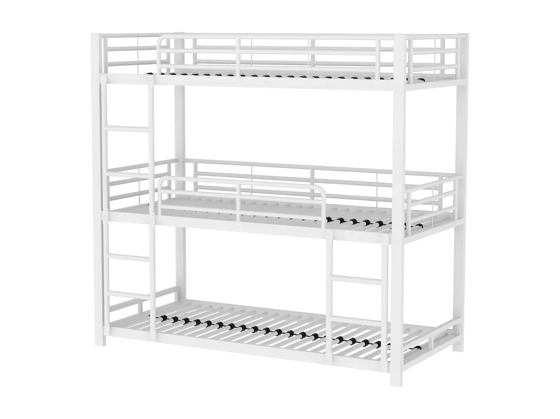 Lit superposé triple - 3x90x200cm - cadre en fer - Blanc