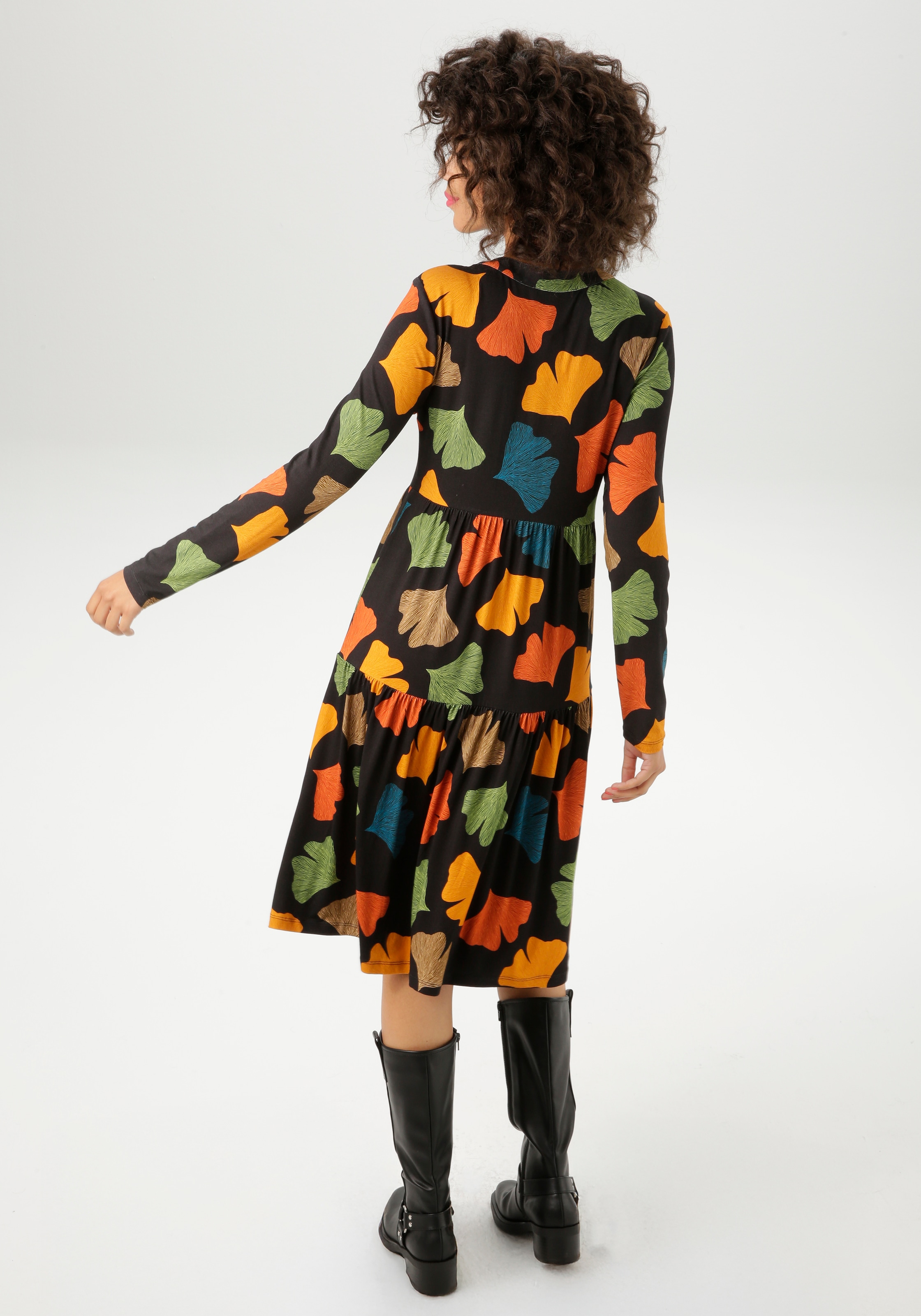 Aniston CASUAL Jerseykleid mit bunten Blättern bedruckt - jedes Teil ein Unikat - NEUE KOLLEKTION