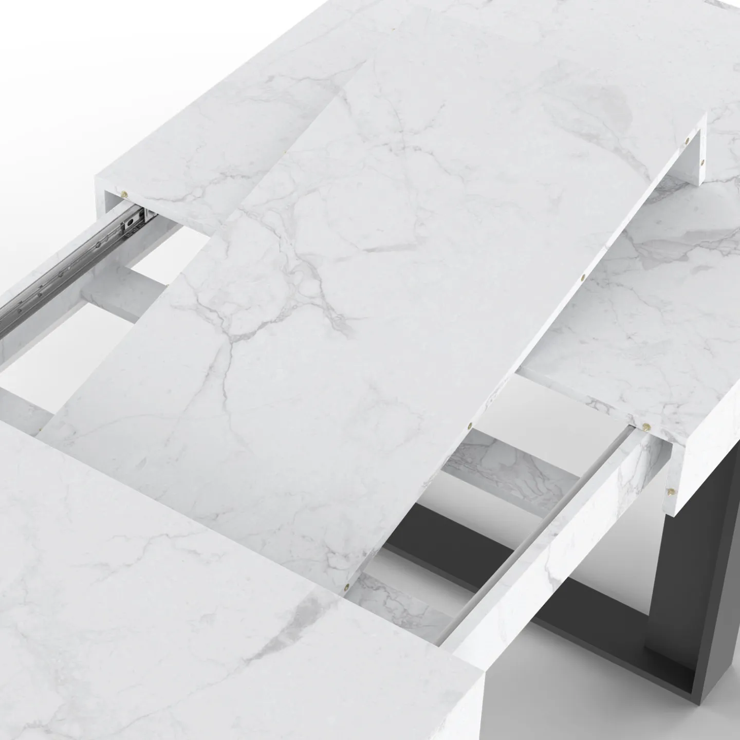 Table à manger extensible rectangle PHOENIX 4-8 personnes plateau effet marbre blanc ALASKA 160-200 cm