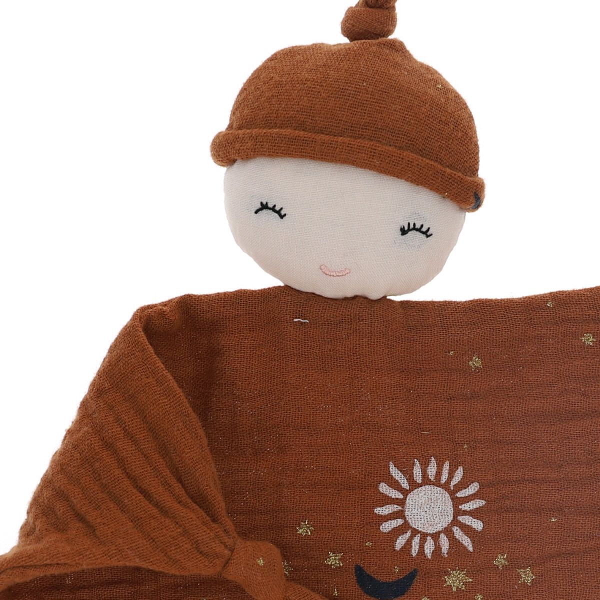 Doudou plat Monsieur marron et étoiles - Curiosité du ciel Jolie saison