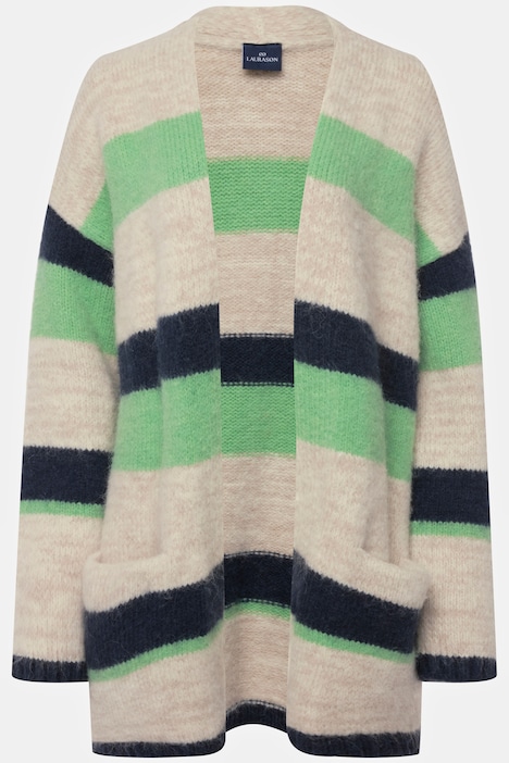 Strickjacke, multicolor, offene Form, Langarm