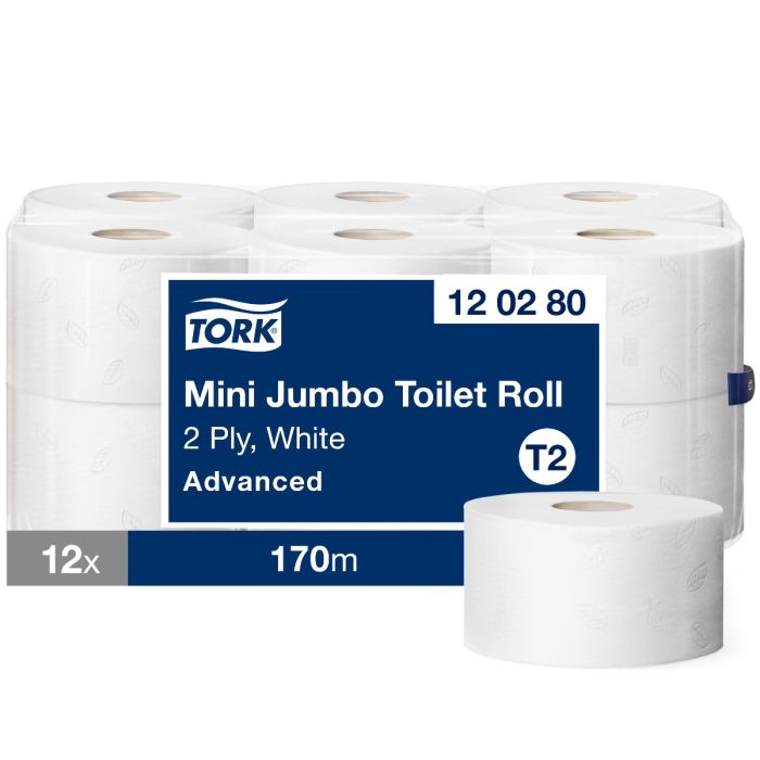 Tork 120280 Mini Jumbo Toiletpapier Wit T2 Advanced 2-laags 12 x 170 m (120280)