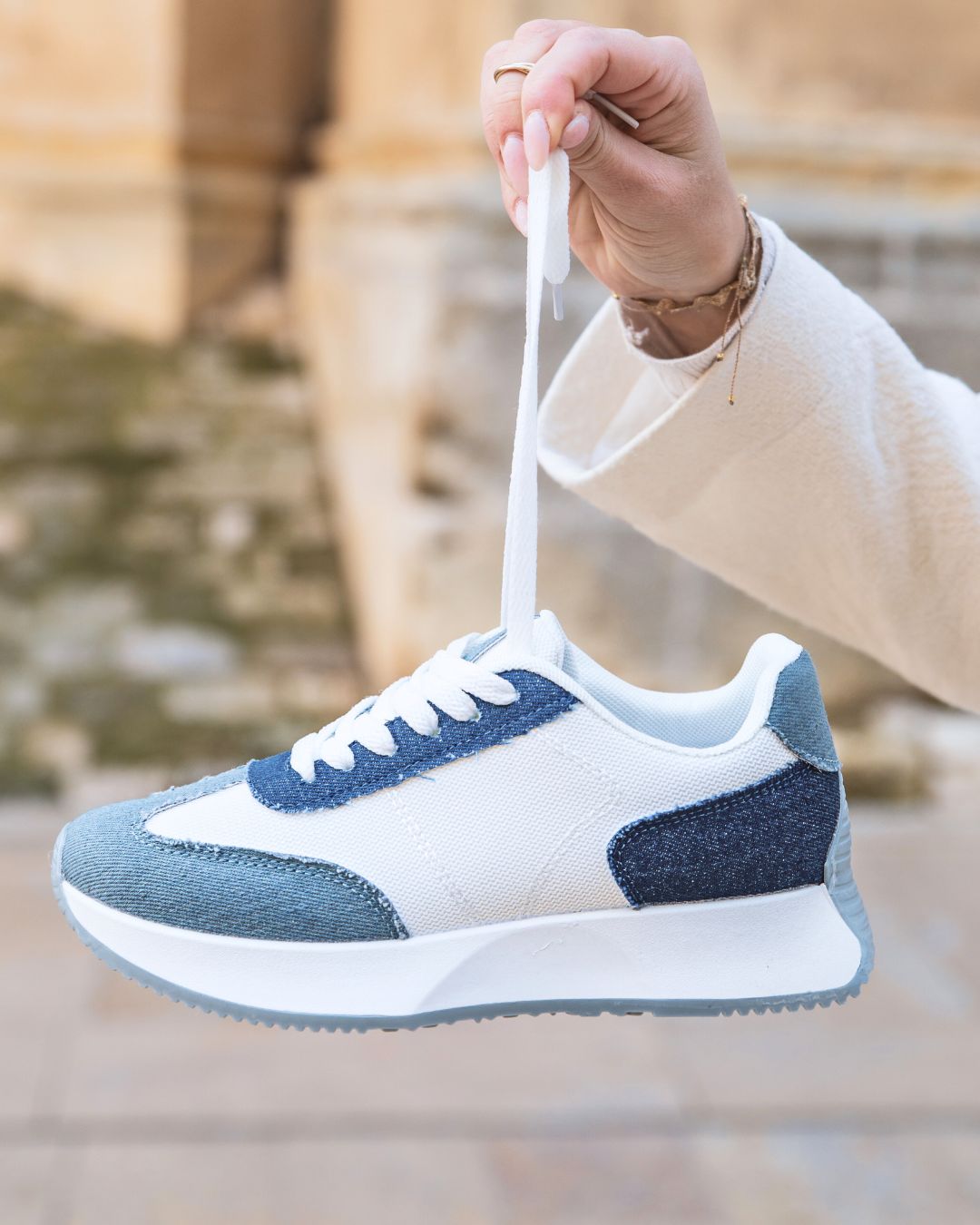 Basket femme denim blue jeans à lacets en toile - Opaline