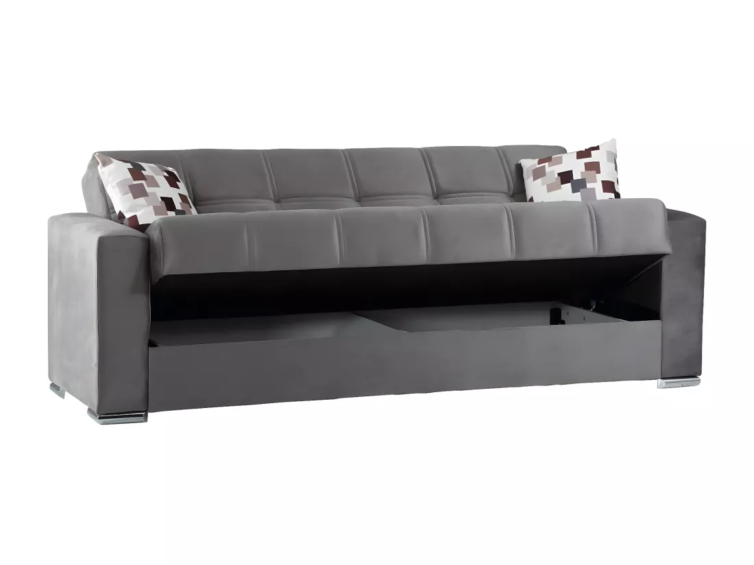 Canapé Ddelori, Canapé conteneur 3 places linéaire, Canapé de salon en tissu rembourré avec ouverture clic-clac, 226x85h91 cm, Gris