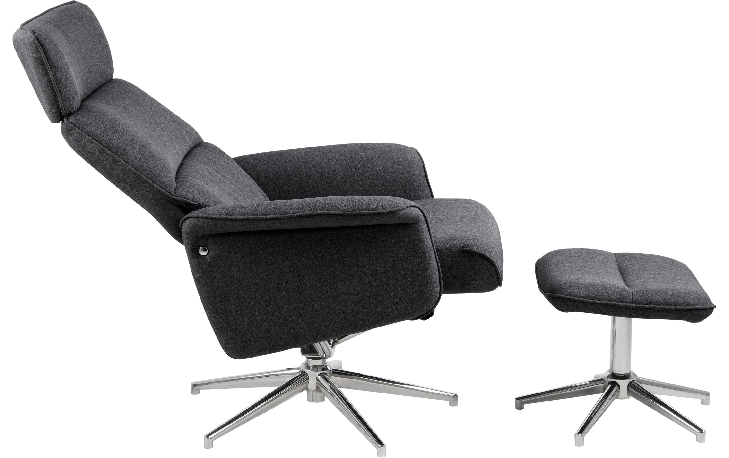 Sessel Alura Polyurethan (PU)/Stahl, Dunkelgrau<br>Relaxsessel mit Hocker