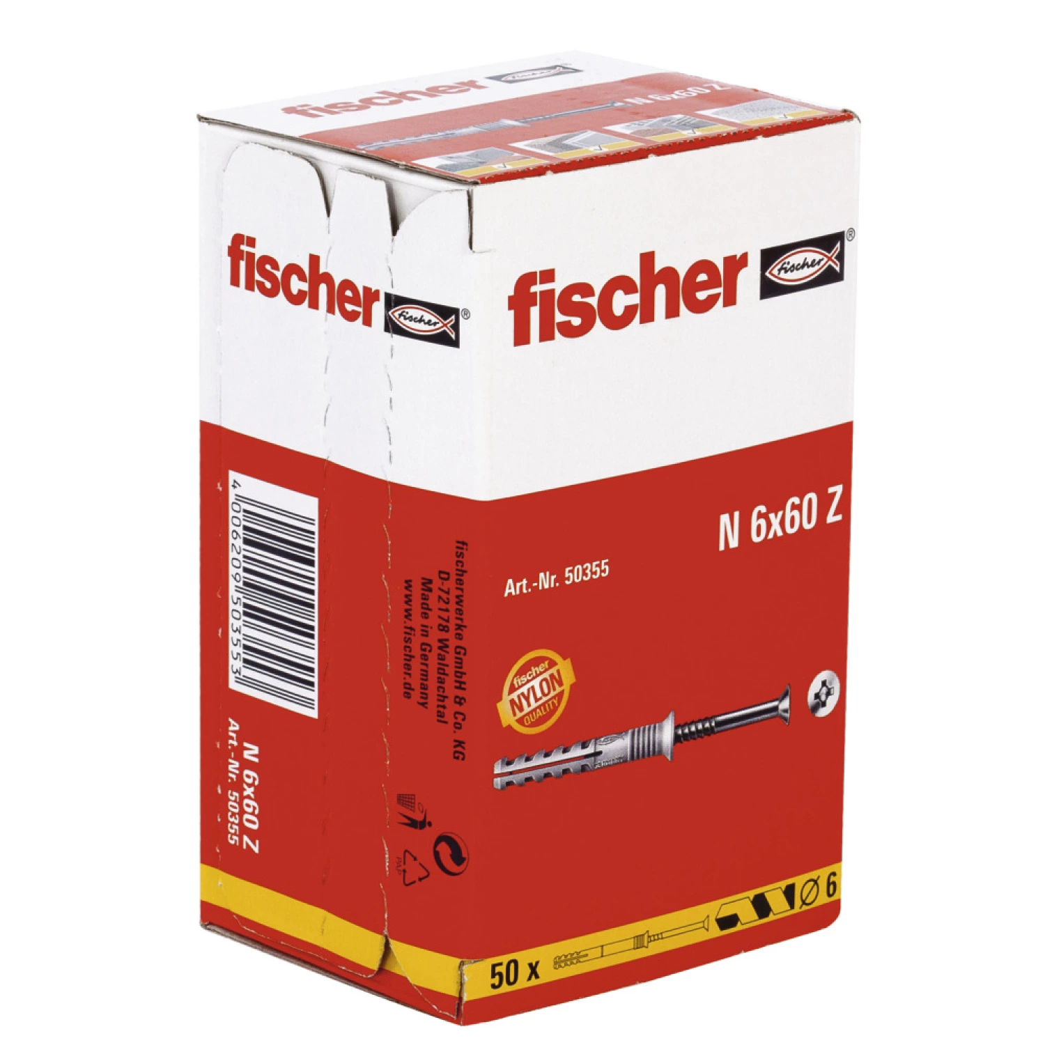 Fischer 50355 Nagelplug/slagplug NS met verzonken kop - 6 x 60mm (50st)