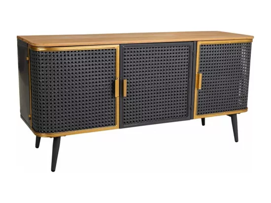 Buffet en métal et bois 3 portes 118x38x58,5h cm