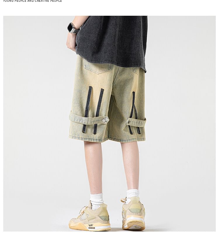 AXEN - High Waist Washed Wide Leg Denim Shorts