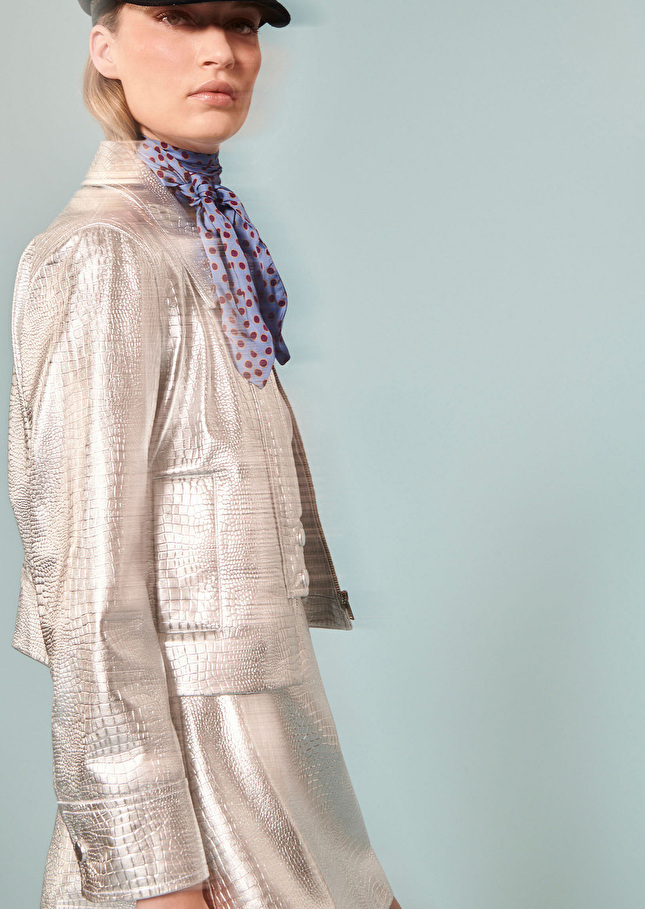 Veste Valenteargentée en cuir effet croco