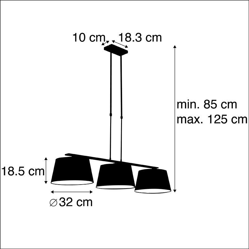 Hanglamp met katoenen kappen zwart met goud 32cm - Combi 3 Deluxe