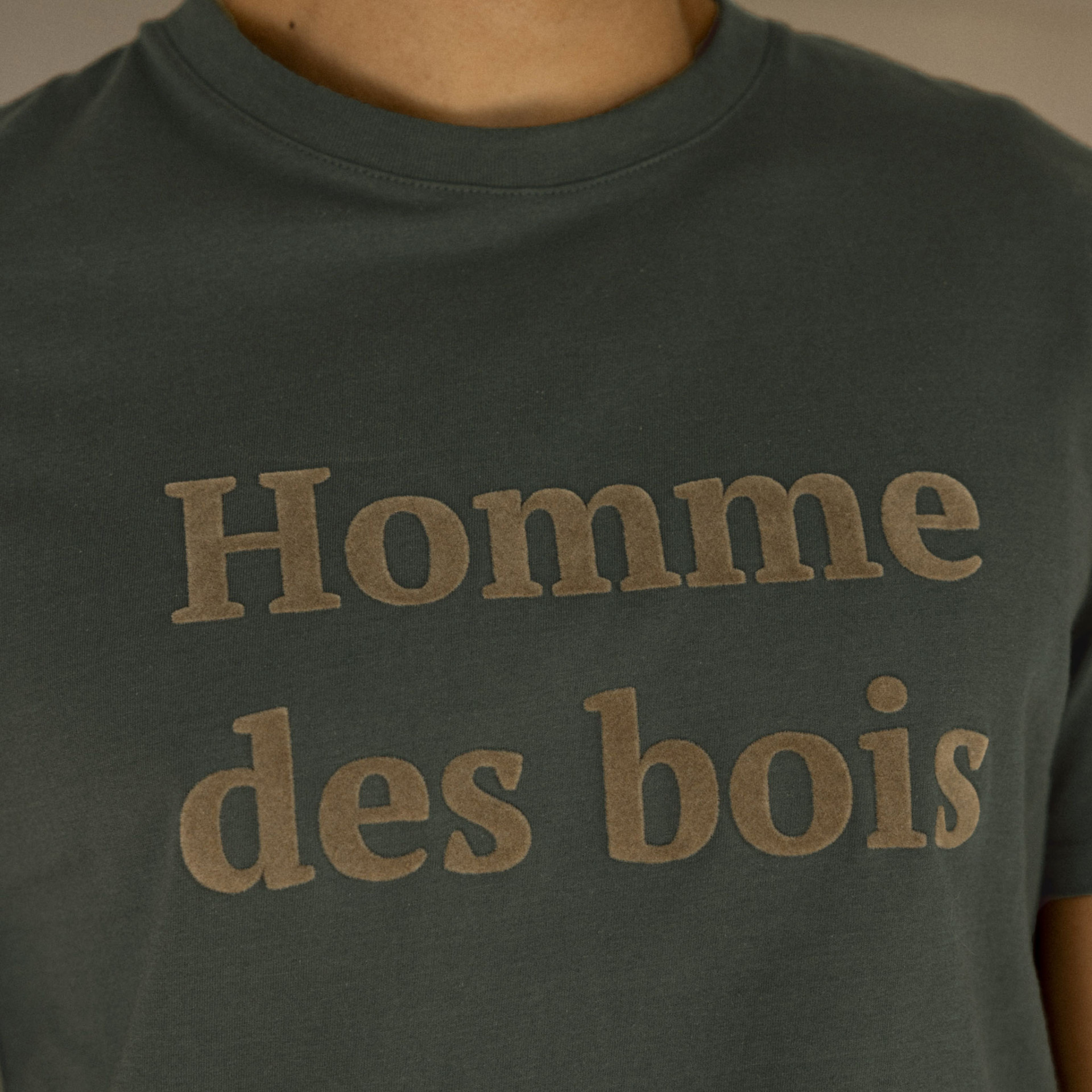 T-shirt col rond vert foncé Homme des bois coton et coton recyclé - modèle Arcy