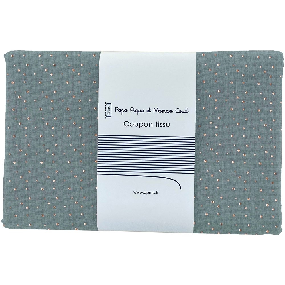 Coupon Tissu 1 M Gaze Pois Or Bleu Gris