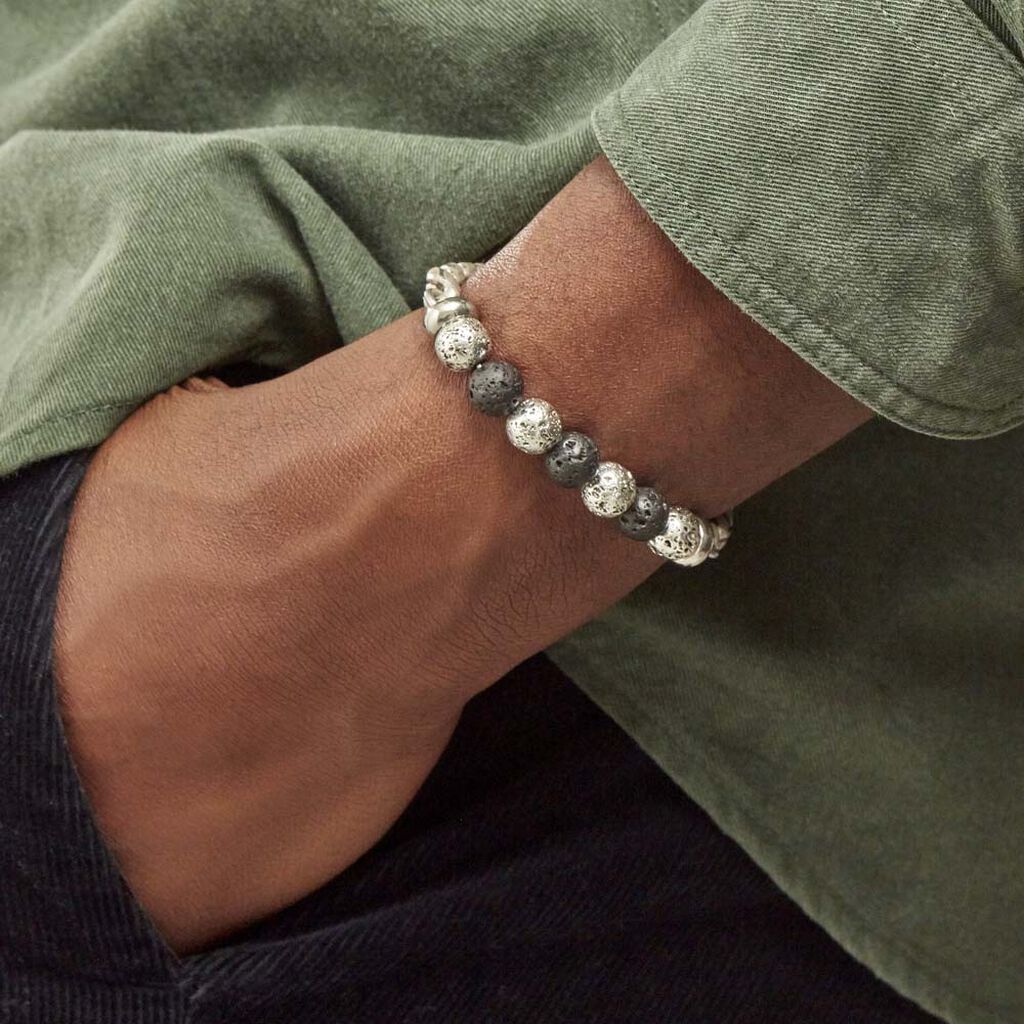 Bracelet Gulustan Acier Gris Vieilli Pierres De Lave