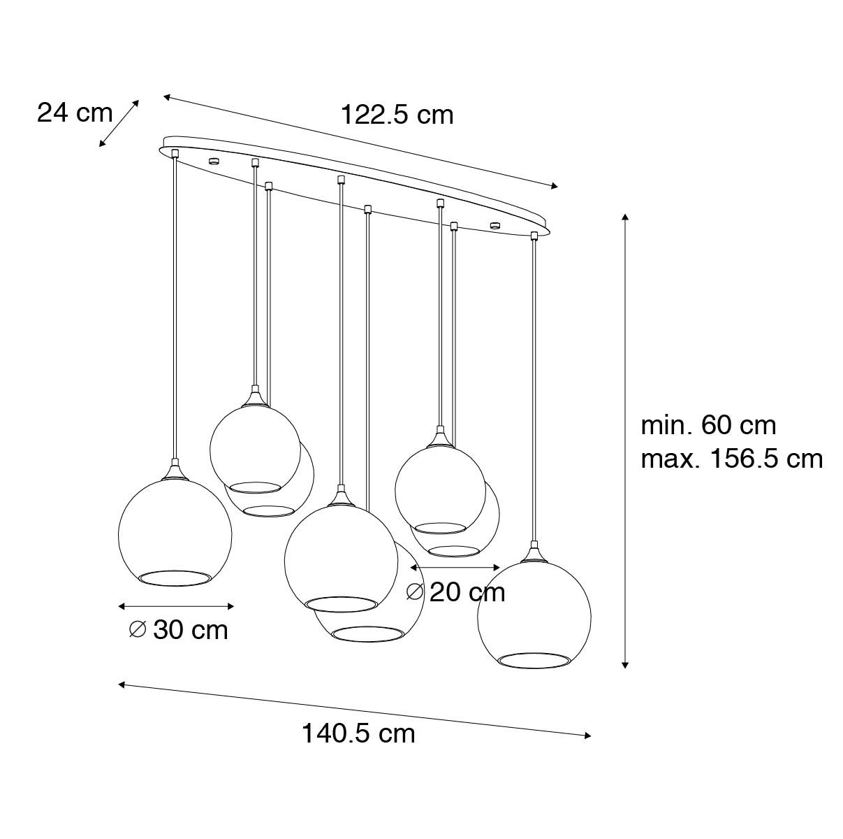 Smart hanglamp donkerbrons met amber glas ovaal 8-lichts incl. 8 Wifi G95 - Sandra