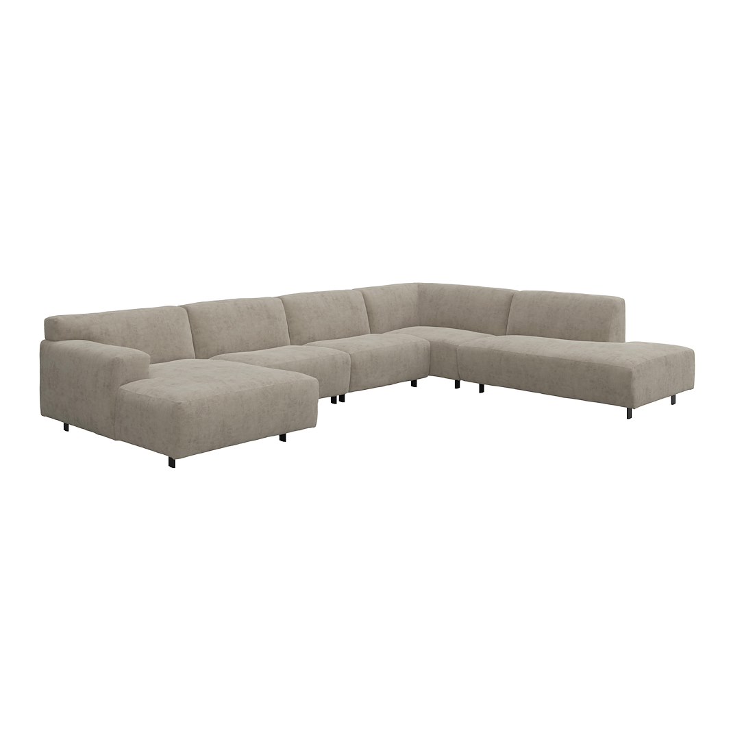 Vesta U-sofa Sjeselong venstre, 3-seter og åpen ende høyre. Big hjørnemodul, Tekstil Eros Stone, sort metallben 10 cm, Comfort CM