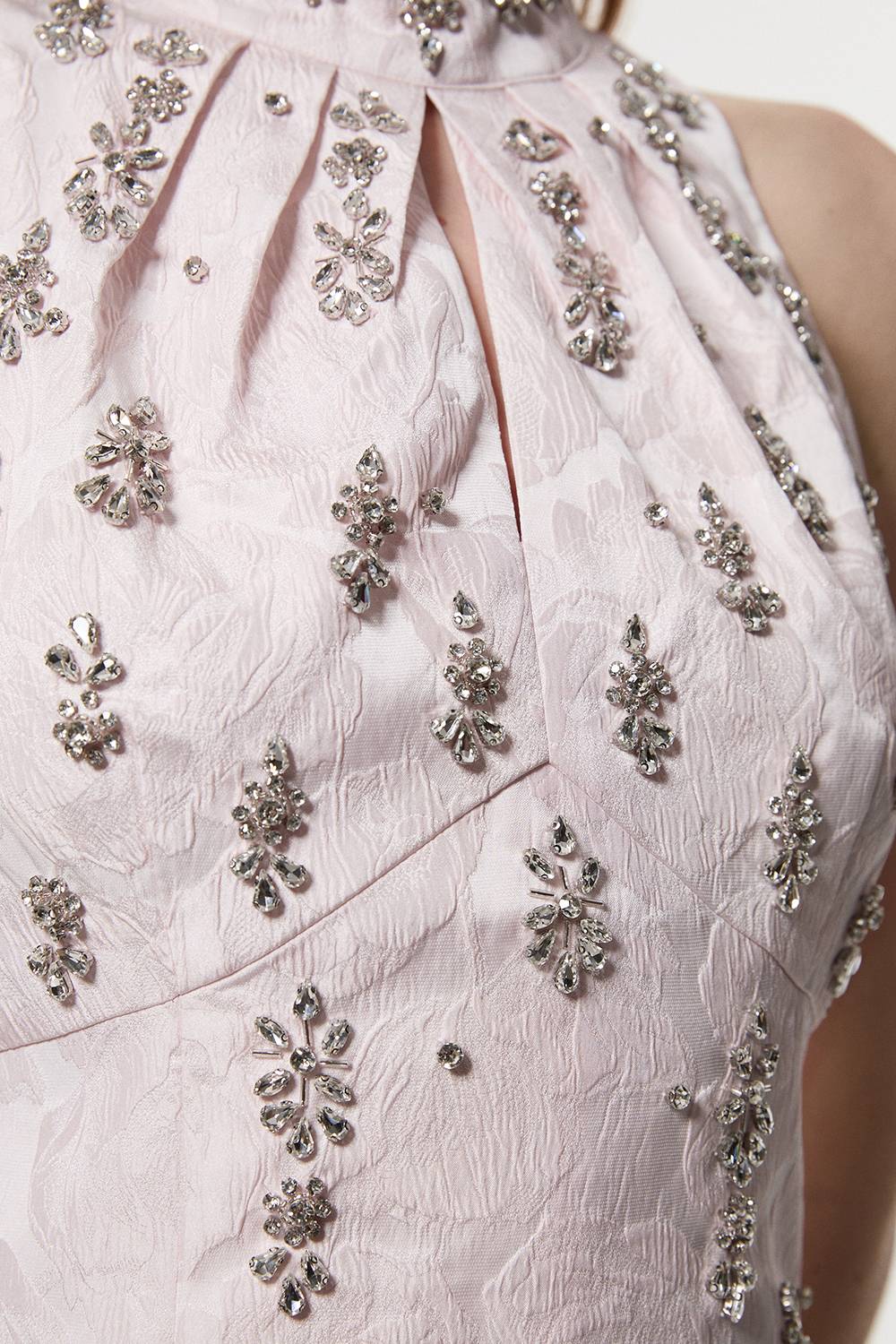 KarenMillen Robe Mini Tissée à Col Montant Ornée de Cristaux en Jacquard Texturé