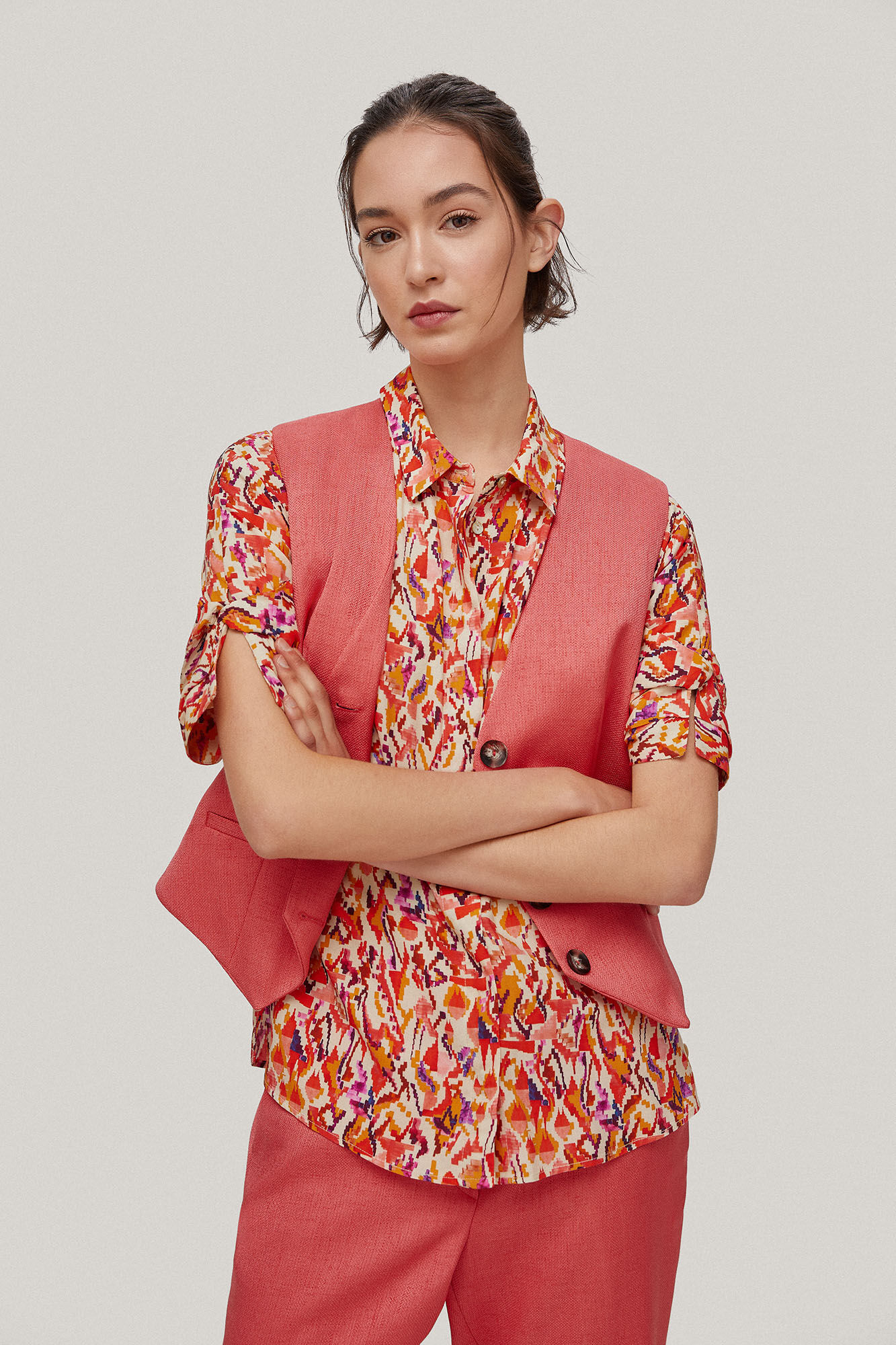 Blusa estampada com detalhe no punho - Laranja