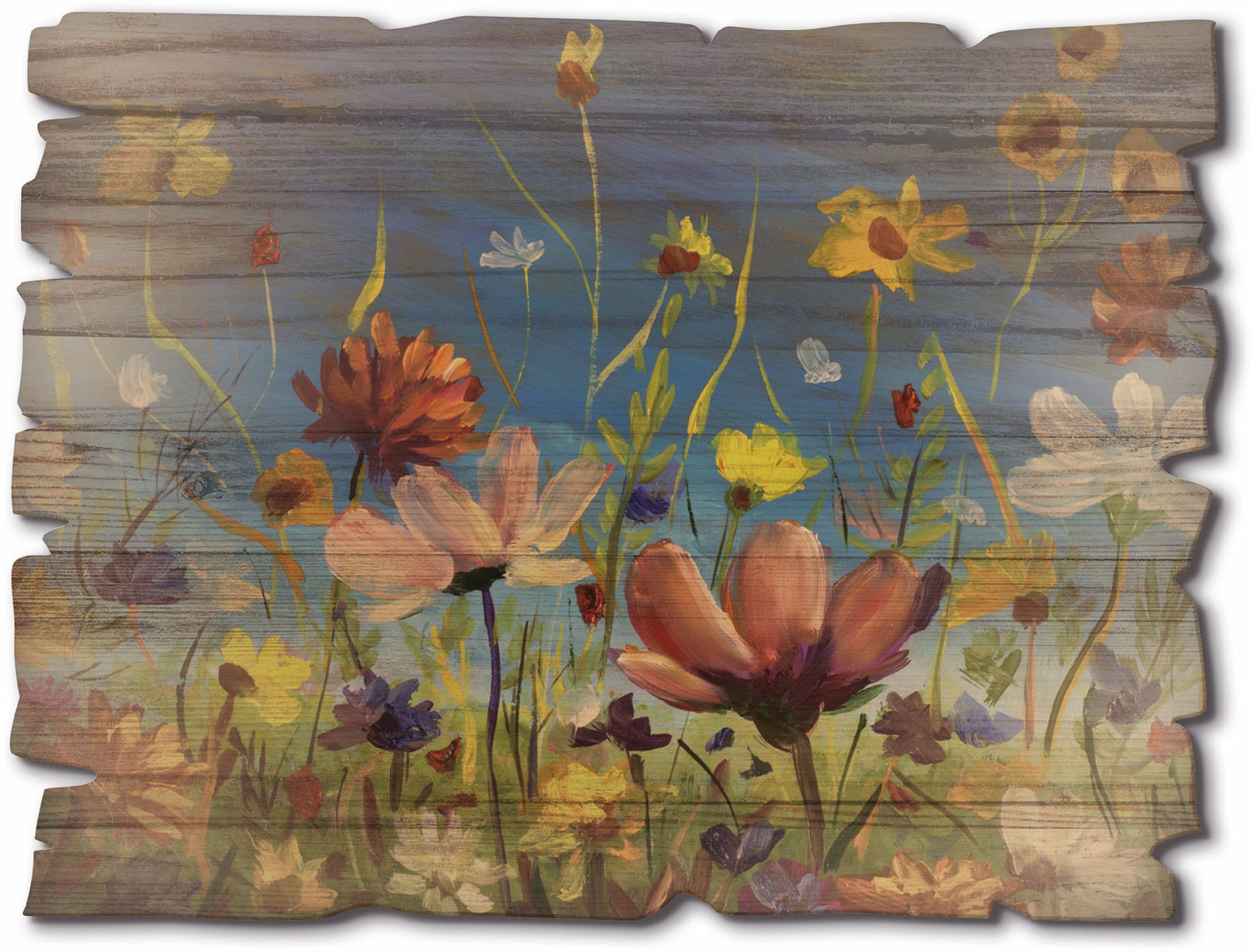 Artland Holzbild »Wildblumenwiese blauer Himmel« Blumenwiese 1 Stk. tlg.