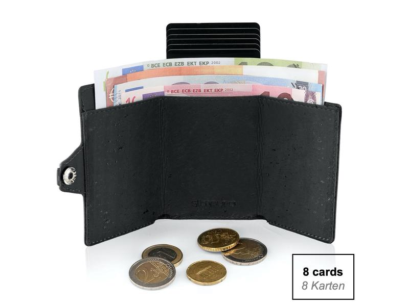 ZNAP Portemonnaie Slim Wallet Kork Black, 8er Portemonnaie mit entfernbarem Münzfach