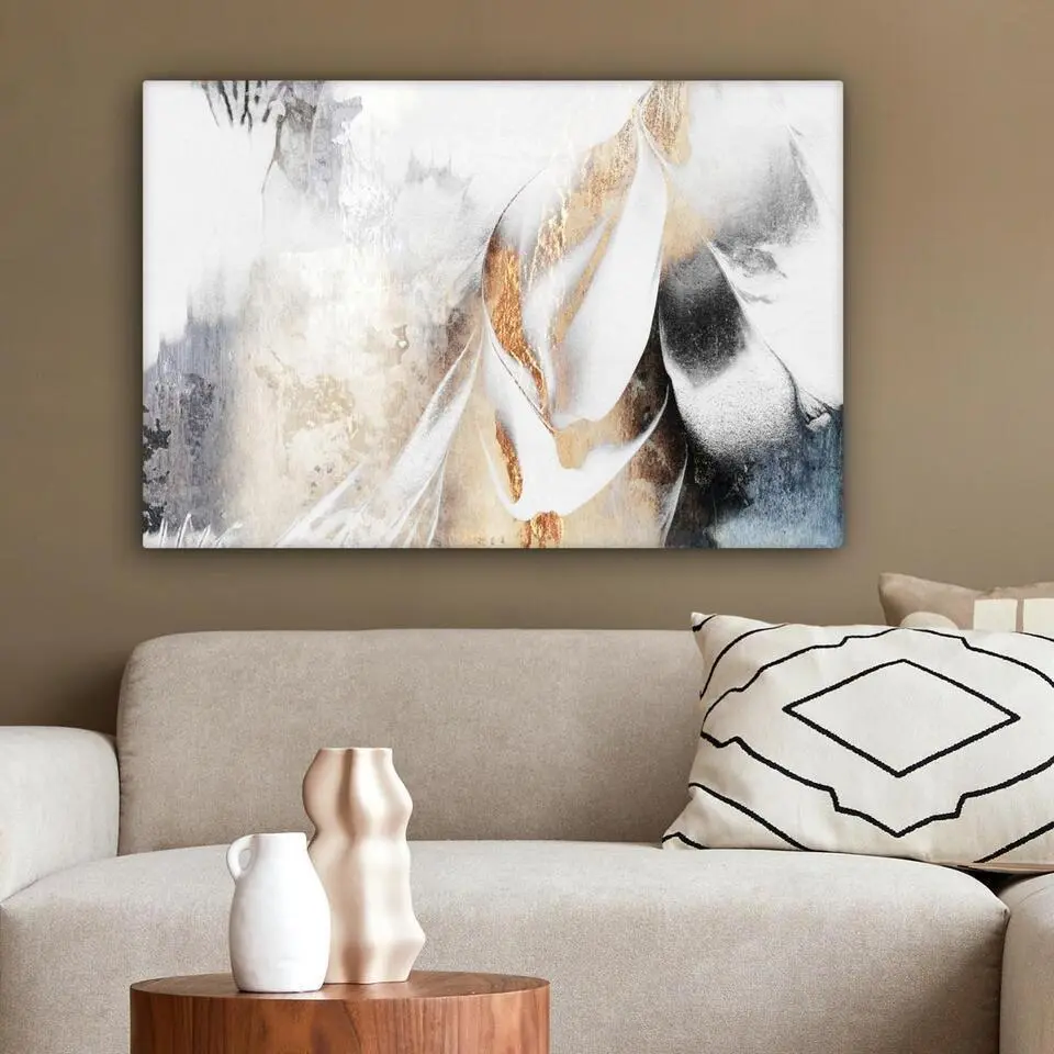 MuchoWow Canvas Schilderij 90x60cm Luxe Abstract Goud Wit