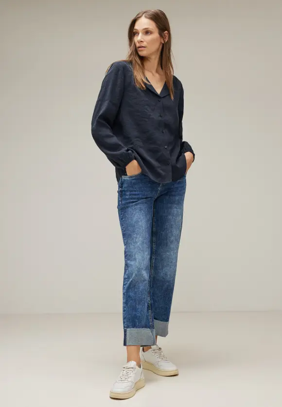 Bluse in Satin Optik - deep blue