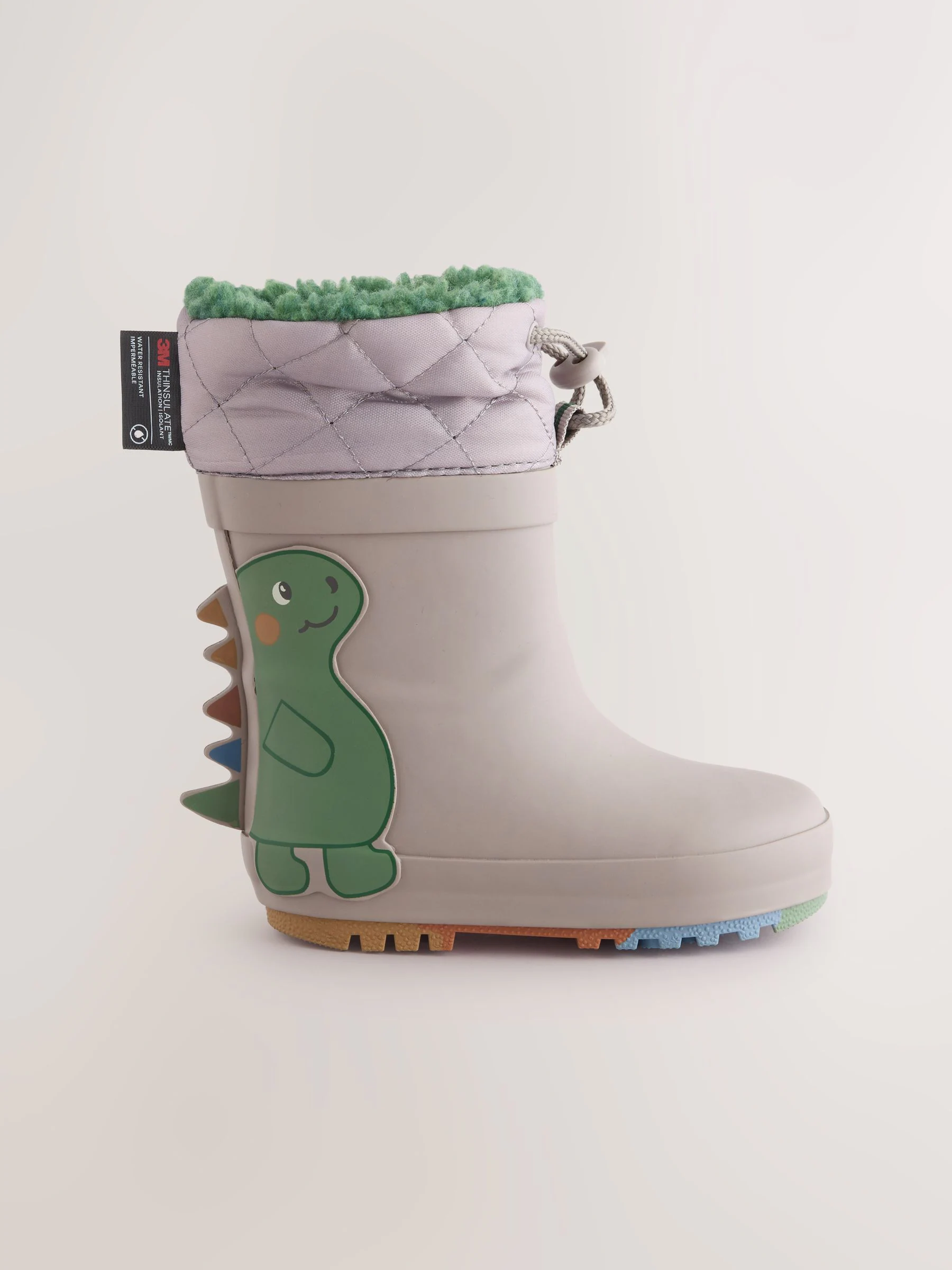 Grijs met dinoprint - Thinsulate™ - Gevoerde thermoregenlaarzen met boord