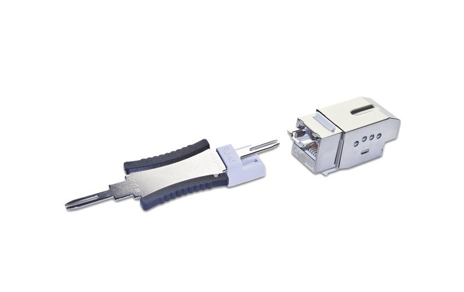 Versperrwerkzeug Keystone LOCKSetzt Patchkabel in einem KAT6 Keystone Modul fest