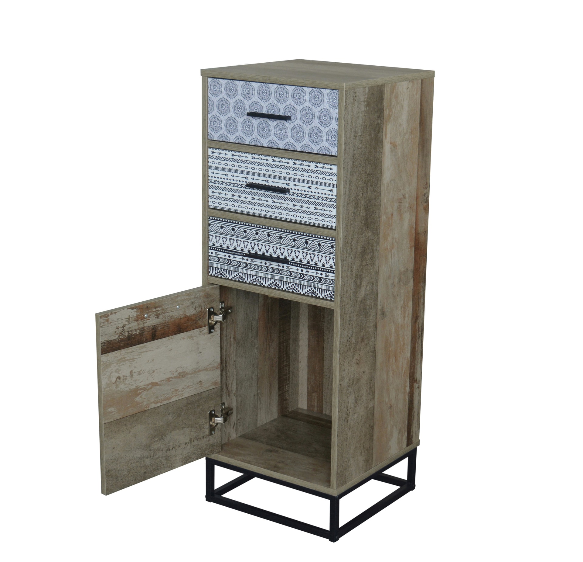 Kommode 39,5 x 106 cm natur/Dekorfolie grau gemustert