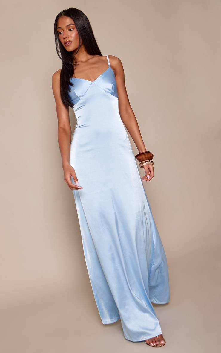Bleu Poudré Robe Longue En Satin Tall
