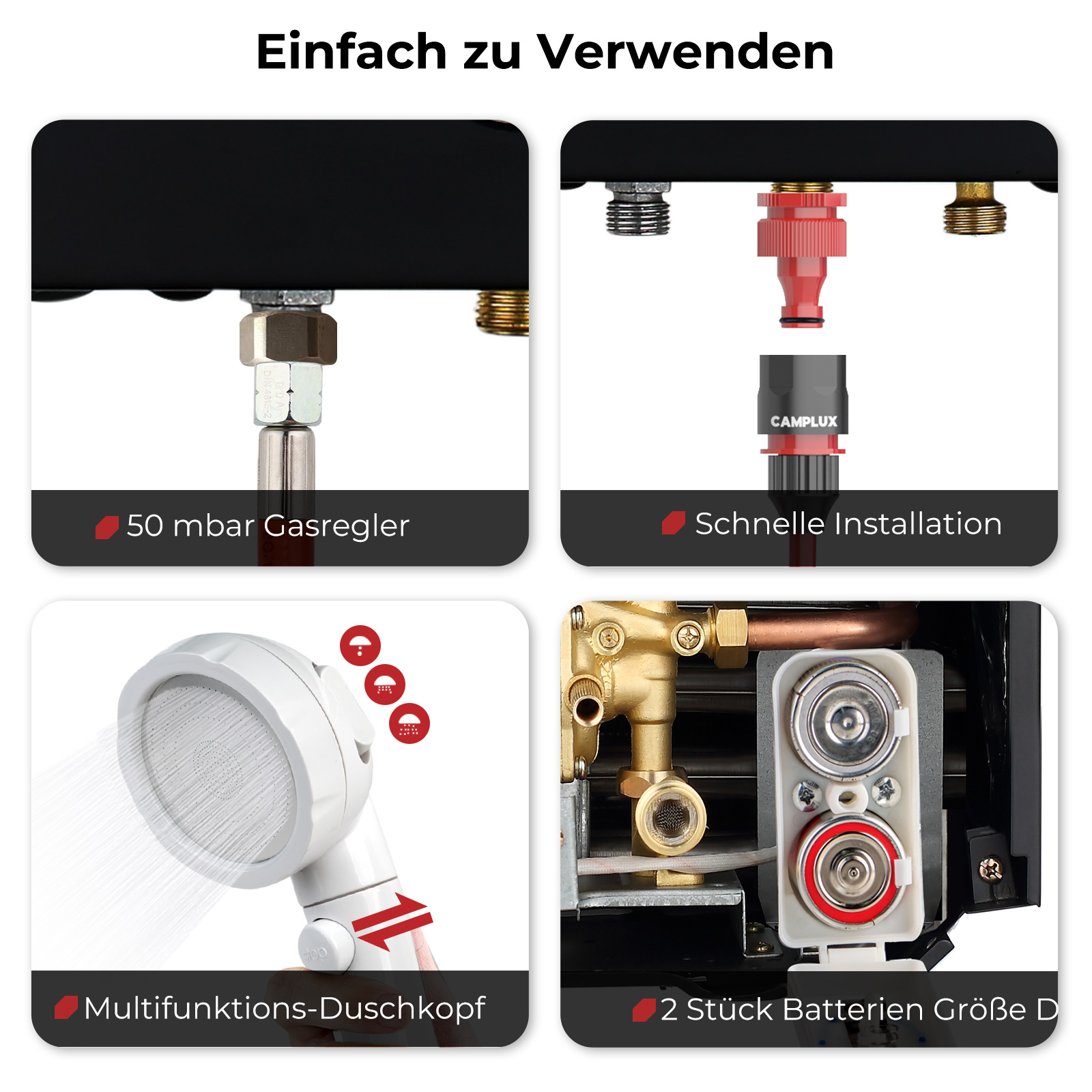 Camplux BW264 10 liter geiser met regenkap - 50 mbar