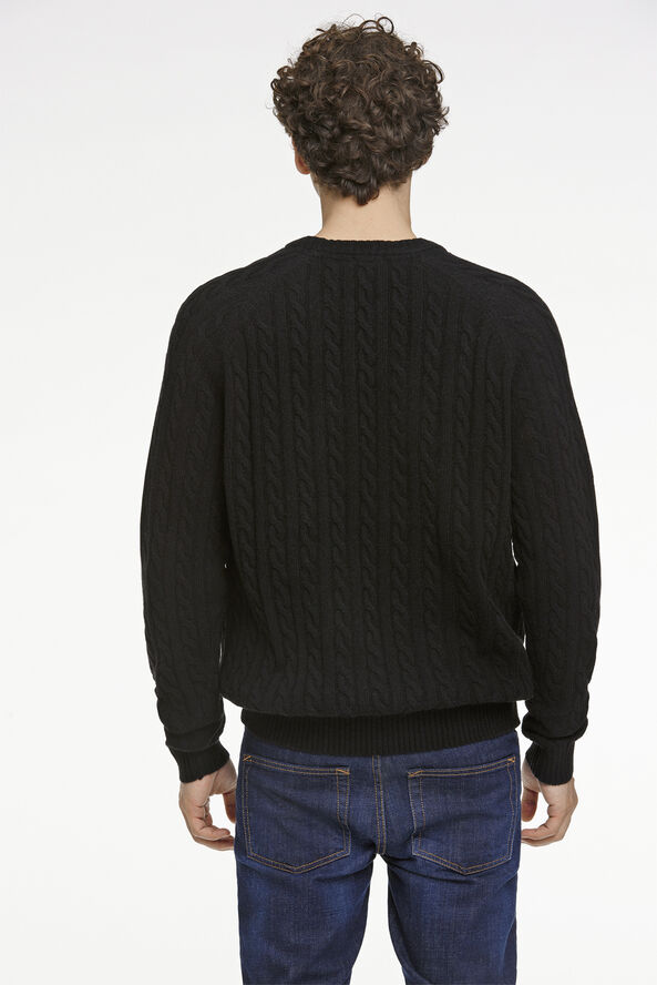 Lindbergh Lambswool raglan cable o-neck Sort