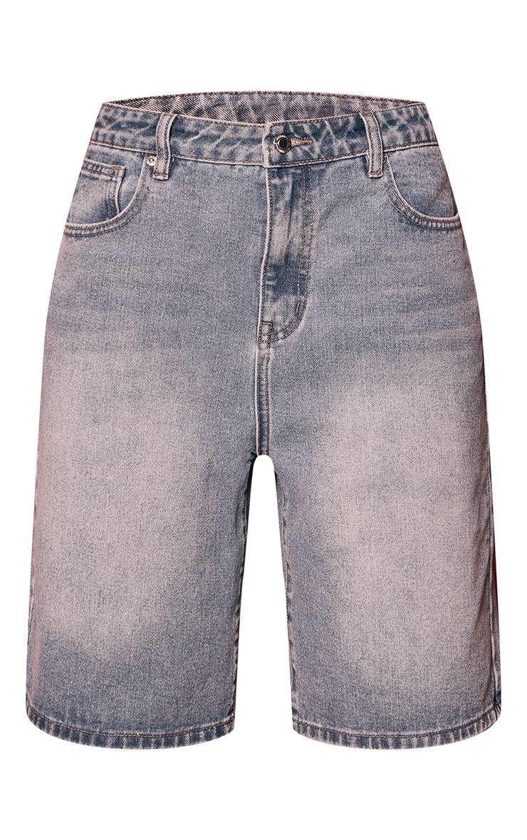 Mid Blue Wash Short Long En Jean Taille Basse Coupe Bermuda