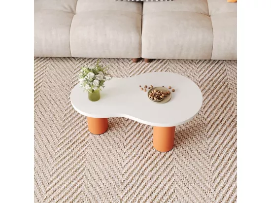 Table basse en forme de nuage - 99,5x43~58x35,5 cm - Blanc/Orange