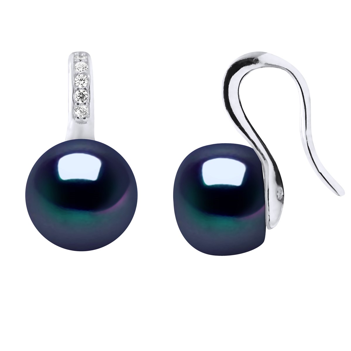 Crochets d'Oreilles Perles d'Eau Douce Boutons 9-10 mm Noires Joaillerie Argent 925