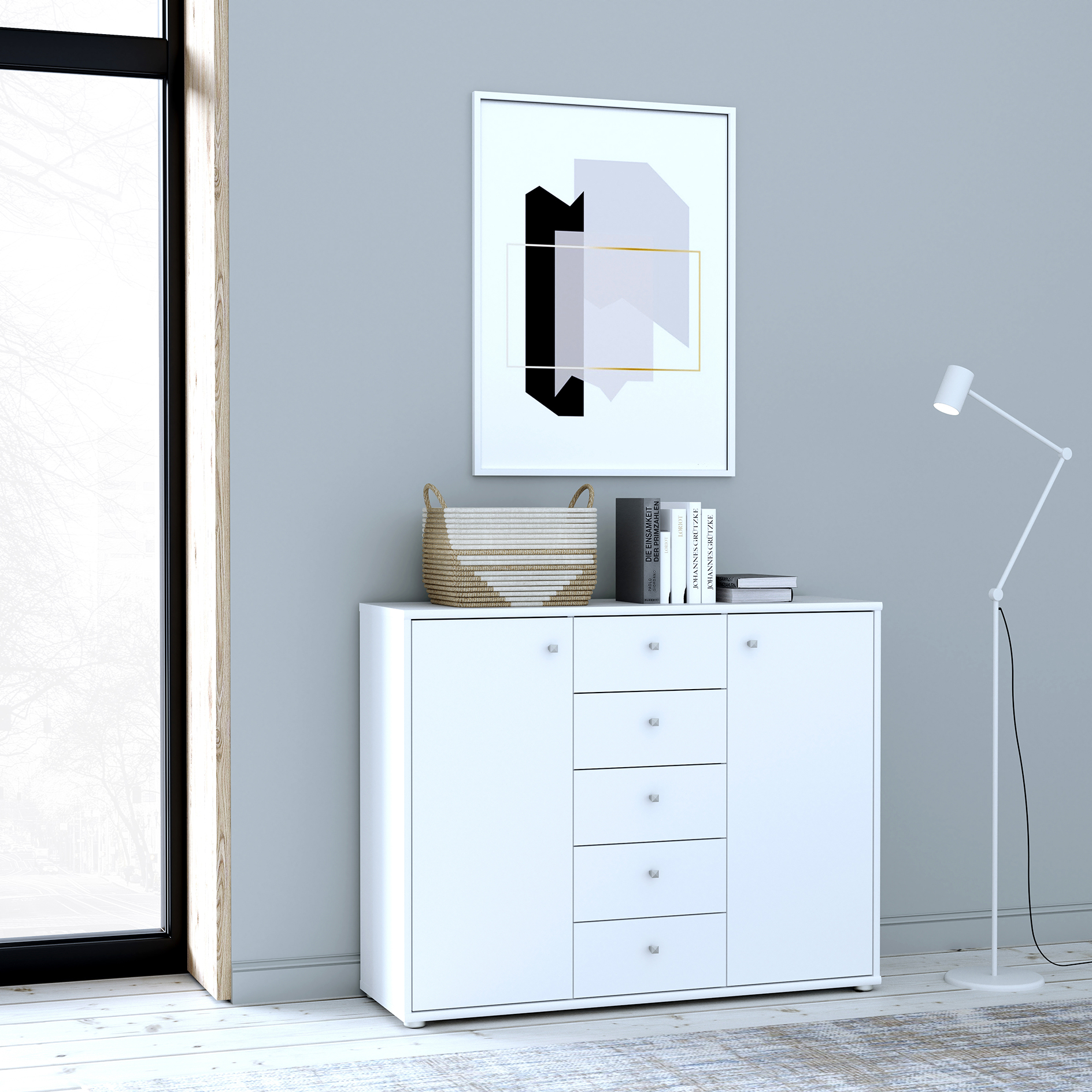 Kommode - weiß - 5 Schubkästen - 109x86 cm