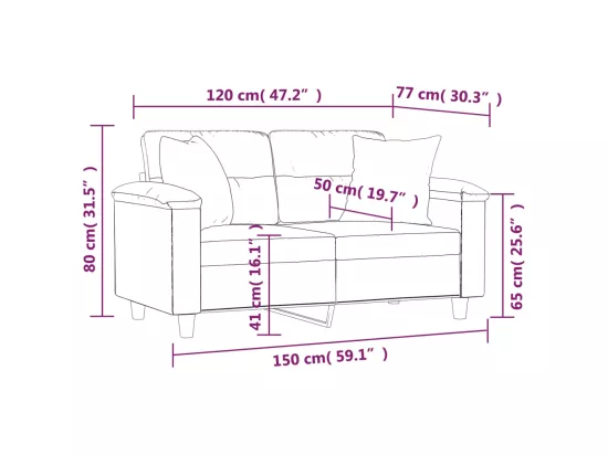 Canapé 2 places avec oreillers crème 120 cm tissu microfibre