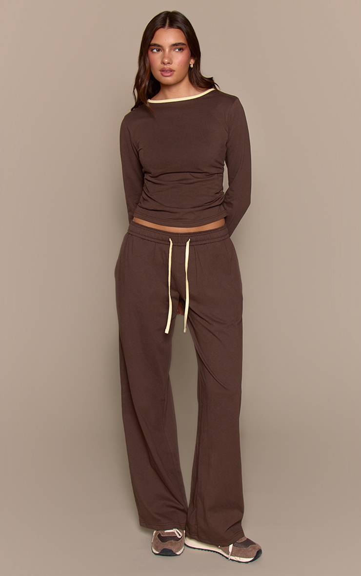 Chocolat Jogging Décontracté En Coton Avec Cordon De Serrage Contrasté