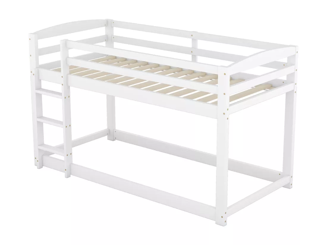 Lit superposé pour enfants et adolescents, structure en bois massif, montage facile, 90x200cm, blanc