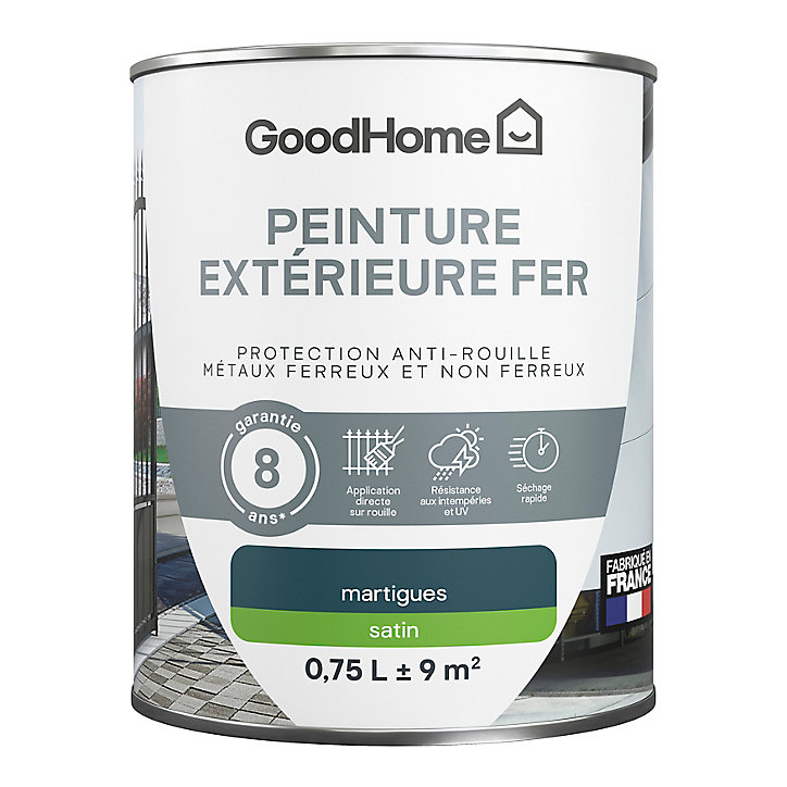 Peinture extérieure métal GoodHome Martig bleu satin 0.75L