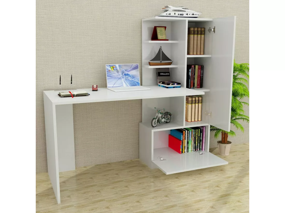 Bureau Mars, Pupitre polyvalent, Table de bureau pour PC, Plan de travail, 120x62h74 cm, Blanc