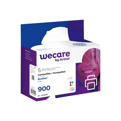 Cartouche compatible Brother LC900 - pack de 5 - noir x2, cyan, magenta, jaune - Wecare