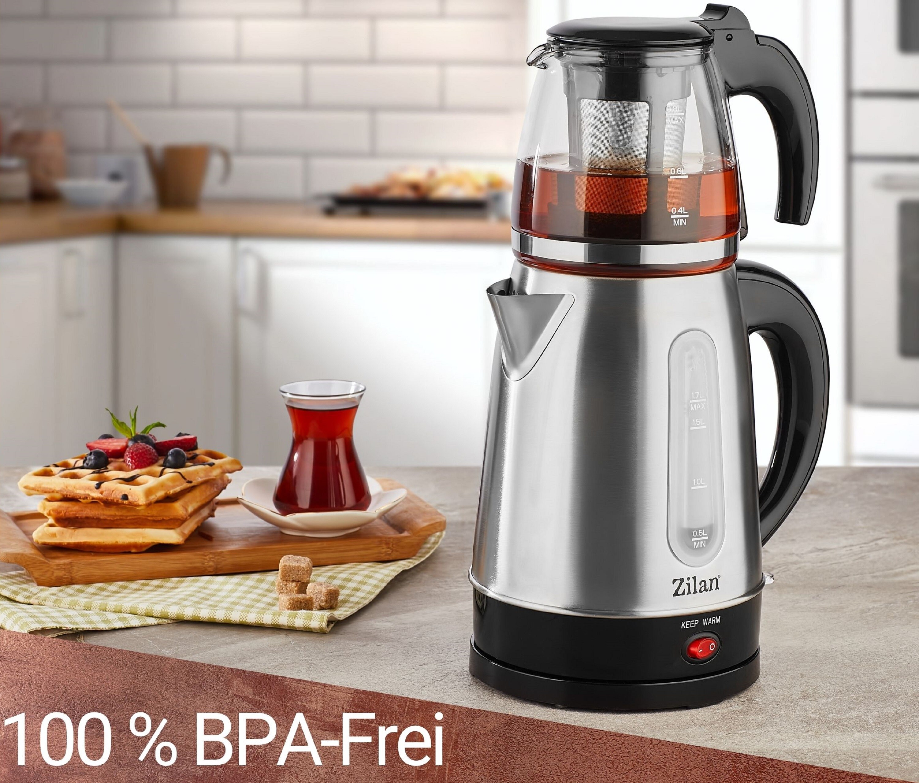 Zilan Teekocher 1,7L 2200W Edelstahl BPA-Frei Teemaschine Kettle