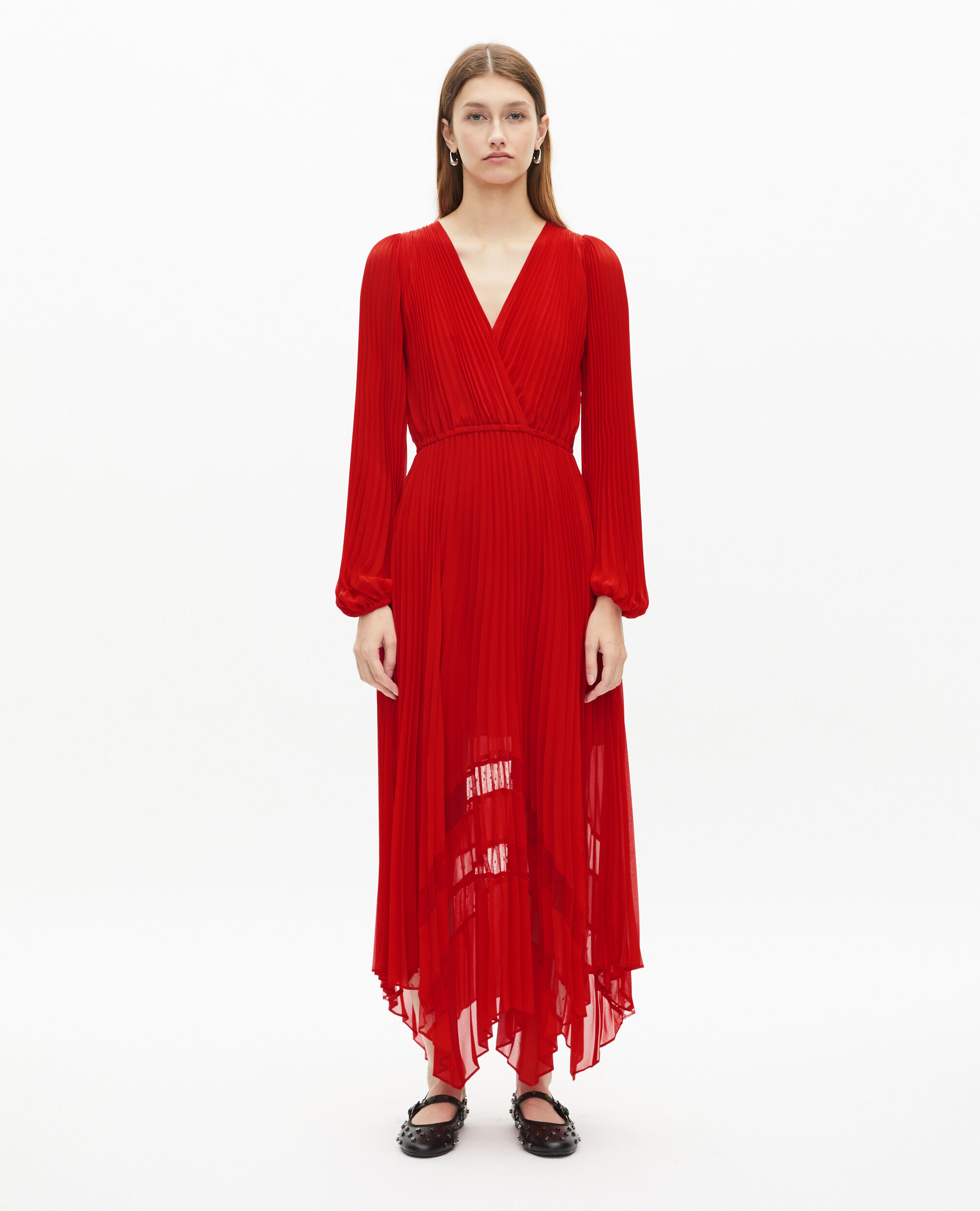 Robe longue plissée rouge