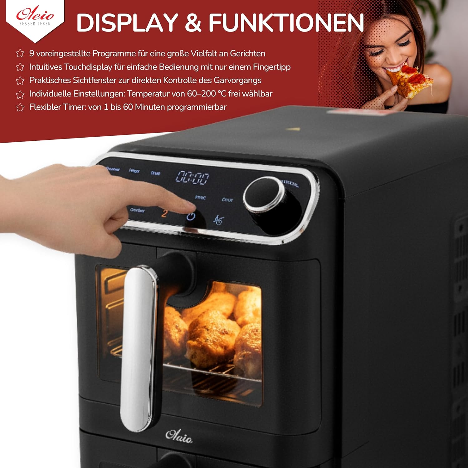 Maestro Airfryer Doppelkammer XXL Heißluftfritteuse 2 Kammern I 2460W - Heißluftfritteuse mit Glas Sichtfenster I 11L I Antihaftbeschichtung I spülmaschinenfest I platzsparend I energiesparend