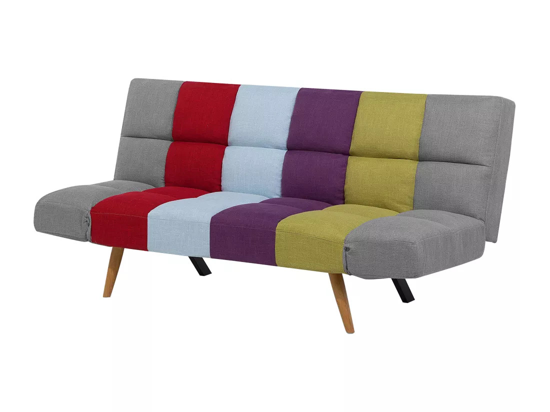 Canapé convertible 3 places en tissu patchwork multicolore INGARO