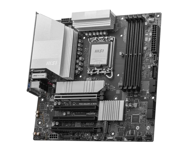 MSI PRO B860M-A WIFI - Bundkort - micro ATX - LGA1851 sokkel - B860 Chipset - USB 3.2 Gen 2, USB 3.2 Gen 1 - 5 Gigabit Ethernet, Wi-Fi 7 - onboard grafik (CPU påkrævet) - HD Audio (8-kanaler)