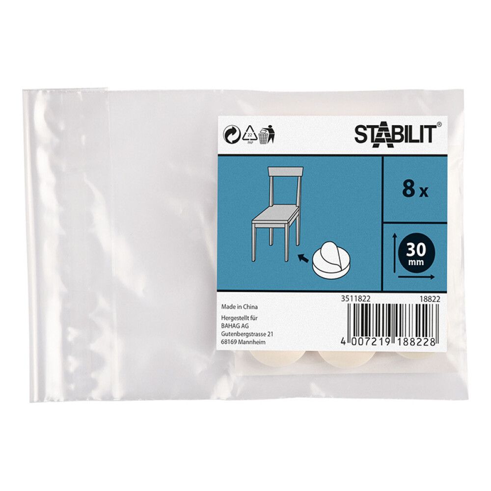 MØBELKNOTTER STABILIT TEPPE HVIT 30MM 8STK